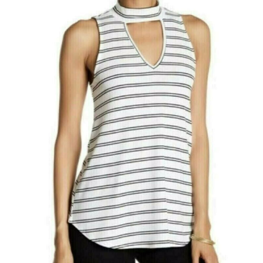 CHENAULT White Striped Choker Top Sleeveless Summer NEW Tank Top Designer Flow M